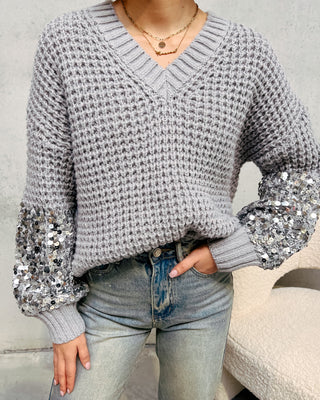 PHELINE SEQUIN KNIT - GREY/SILVER - By Lenz