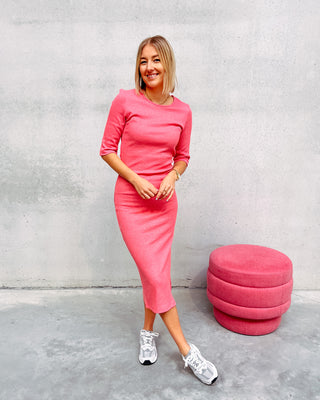 LEONA RIBBED DRESS - CORAL - By Lenz