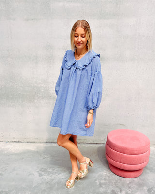 NICOLETTE COLLAR CHECKED DRESS - BLUE - By Lenz