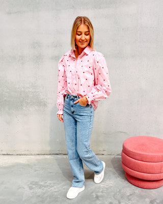 CUTE HEARTS BLOUSE - PINK/RED - By Lenz