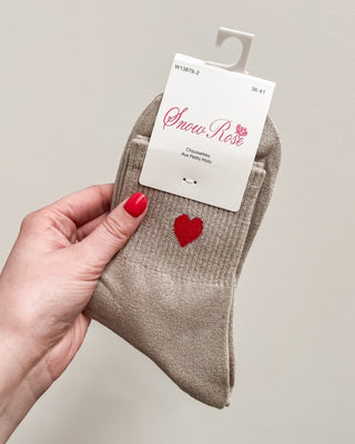 RED HEART GLITTER SOCKS - BEIGE - By Lenz