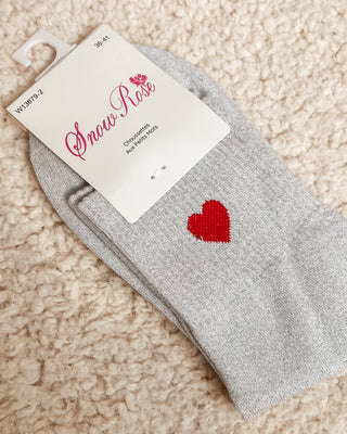 RED HEART GLITTER SOCKS - SILVER - By Lenz