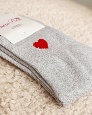 RED HEART GLITTER SOCKS - SILVER - By Lenz