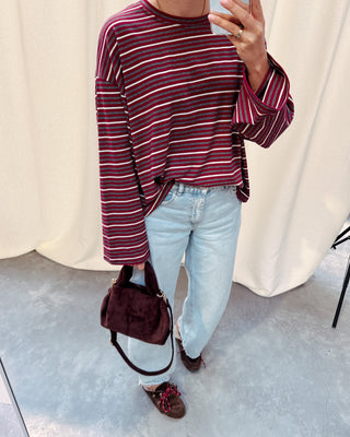 KAAT STRIPED LONGSLEEVE - BURGUNDY/GREY