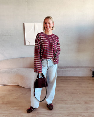 KAAT STRIPED LONGSLEEVE - BURGUNDY/GREY
