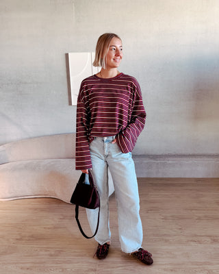 KAAT STRIPED LONGSLEEVE - BURGUNDY/GREY