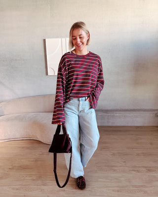 KAAT STRIPED LONGSLEEVE - BURGUNDY/GREY