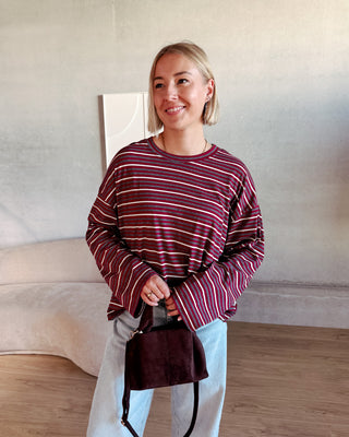 KAAT STRIPED LONGSLEEVE - BURGUNDY/GREY
