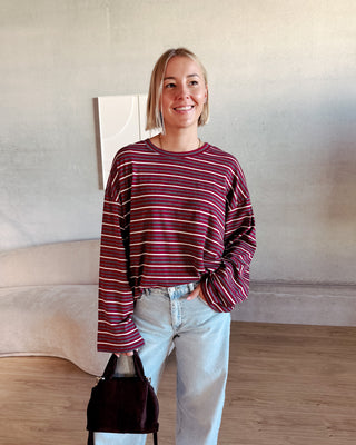 KAAT STRIPED LONGSLEEVE - BURGUNDY/GREY
