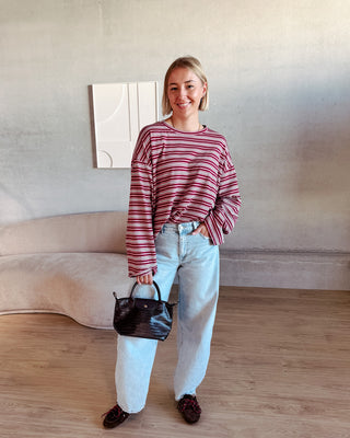 KAAT STRIPED LONGSLEEVE - PINK/BURGUNDY