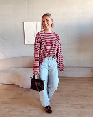 KAAT STRIPED LONGSLEEVE - PINK/BURGUNDY
