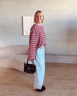 KAAT STRIPED LONGSLEEVE - PINK/BURGUNDY