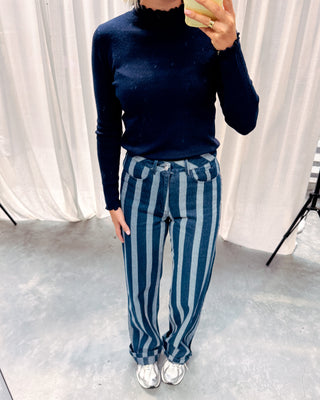 LYKKE DENIM PANT - BLUE STRIPE - By Lenz