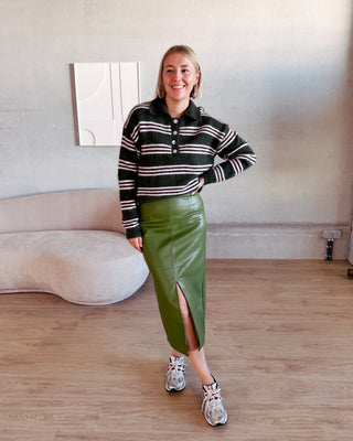 BILLIE MAXI LEATHER SKIRT - OLIVE