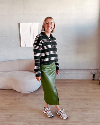 BILLIE MAXI LEATHER SKIRT - OLIVE