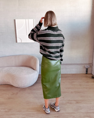 BILLIE MAXI LEATHER SKIRT - OLIVE