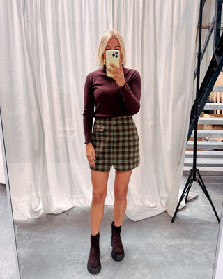 CASSIE CHECKED SKIRT - GREEN/BROWN - By Lenz