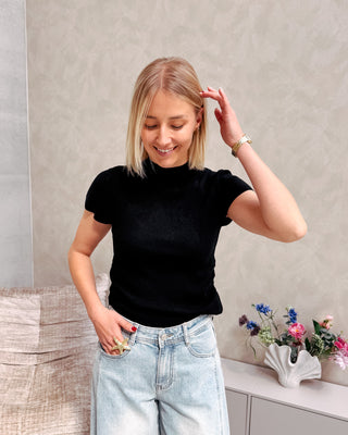 SOFIA SOFT RUCHED TOP - BLACK - By Lenz