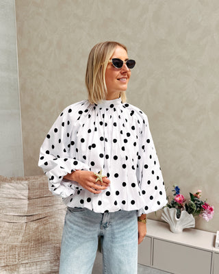 OPEN BACK BLOUSE - WHITE/BLACK - By Lenz