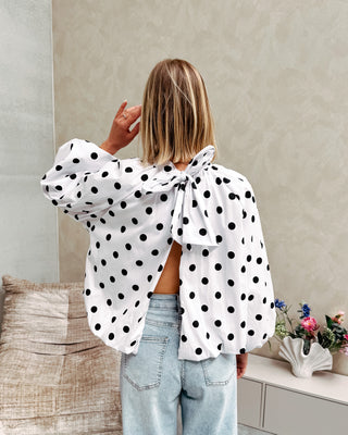 OPEN BACK BLOUSE - WHITE/BLACK - By Lenz