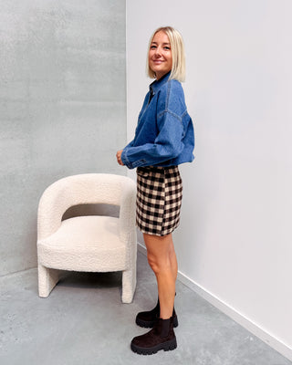 CASSIE CHECKED SKIRT - CREAM/BROWN - By Lenz