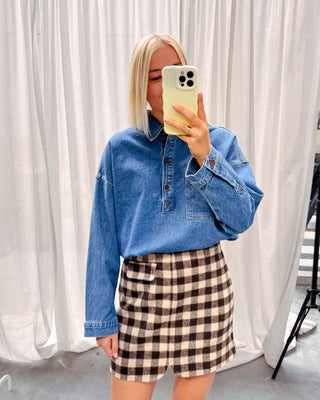 CASSIE CHECKED SKIRT - CREAM/BROWN - By Lenz