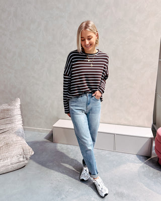 VERA STRIPED LONGSLEEVE - BROWN/LIGHT BLUE - By Lenz