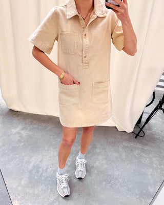 DEE DENIM DRESS - BEIGE - By Lenz