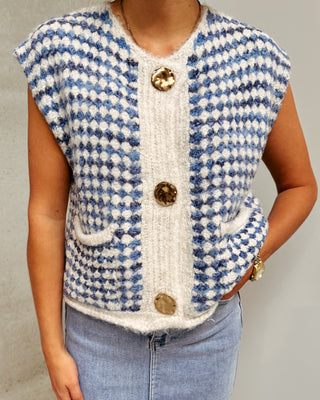 GOLD BUTTON GILET - BLUE/WHITE