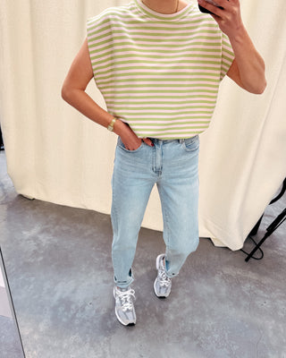 LIVIA STRIPED TOP - GREEN/ROSE - By Lenz