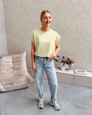 LIVIA STRIPED TOP - GREEN/ROSE - By Lenz