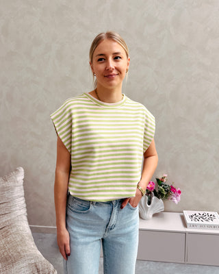 LIVIA STRIPED TOP - GREEN/ROSE - By Lenz