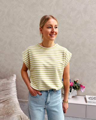 LIVIA STRIPED TOP - GREEN/ROSE - By Lenz