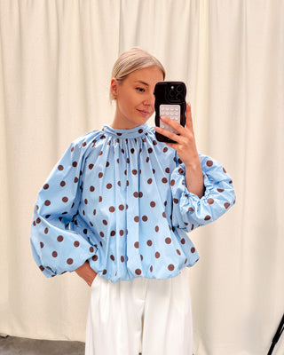 OPEN BACK BLOUSE - BLUE/BROWN - By Lenz
