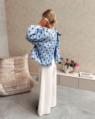 OPEN BACK BLOUSE - BLUE/BROWN - By Lenz