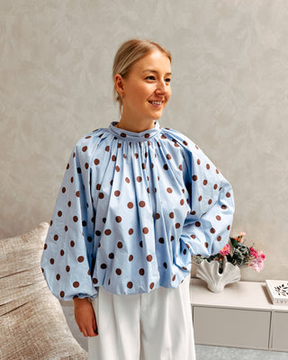 OPEN BACK BLOUSE - BLUE/BROWN - By Lenz