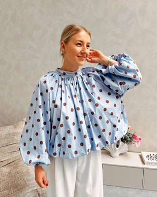 OPEN BACK BLOUSE - BLUE/BROWN - By Lenz