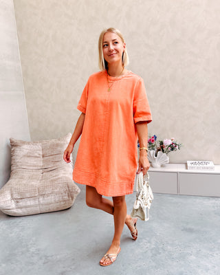CHARLENE DENIM DRESS - ORANGE