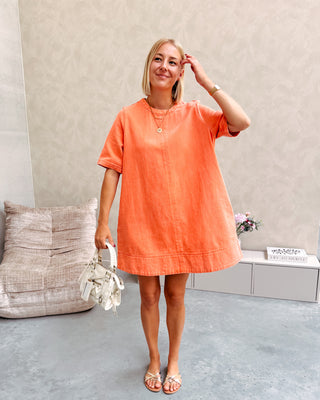 CHARLENE DENIM DRESS - ORANGE