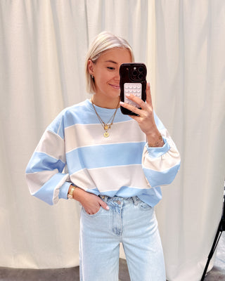 KELSEY STRIPED SWEATER - BEIGE/LIGHT BLUE - By Lenz
