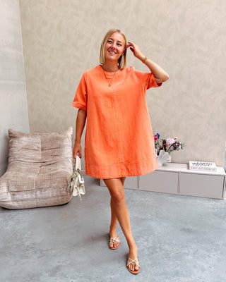 CHARLENE DENIM DRESS - ORANGE