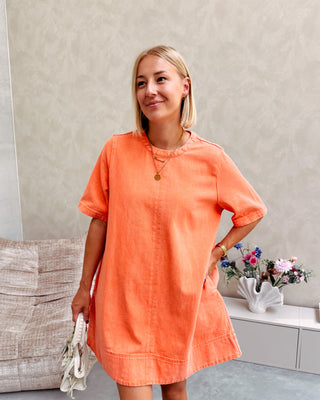CHARLENE DENIM DRESS - ORANGE
