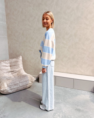 KELSEY STRIPED SWEATER - BEIGE/LIGHT BLUE - By Lenz