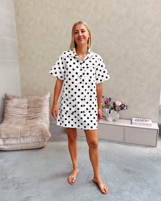BONJOUR POLKA DENIM DRESS