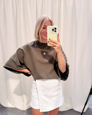 JADENE DENIM SKORT - CREAM/BLACK STRIPES