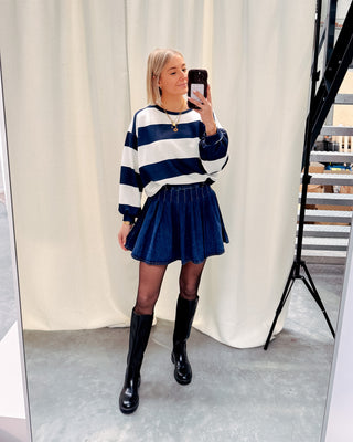 KELSEY STRIPED SWEATER - CREAM/NAVY BLUE - By Lenz