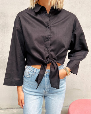 ZITA KNOT BLOUSE - BLACK - By Lenz