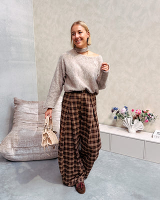 STATEMENT CHECK TROUSERS - BROWN/BEIGE