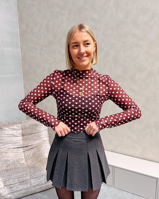 POLKA CHIC MESH TOP - BURGUNDY - By Lenz
