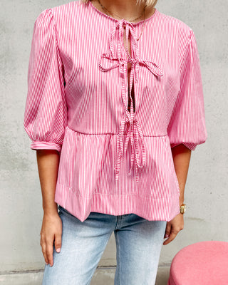 STEFFI STRIPED BOW BLOUSE - ROSE - By Lenz
